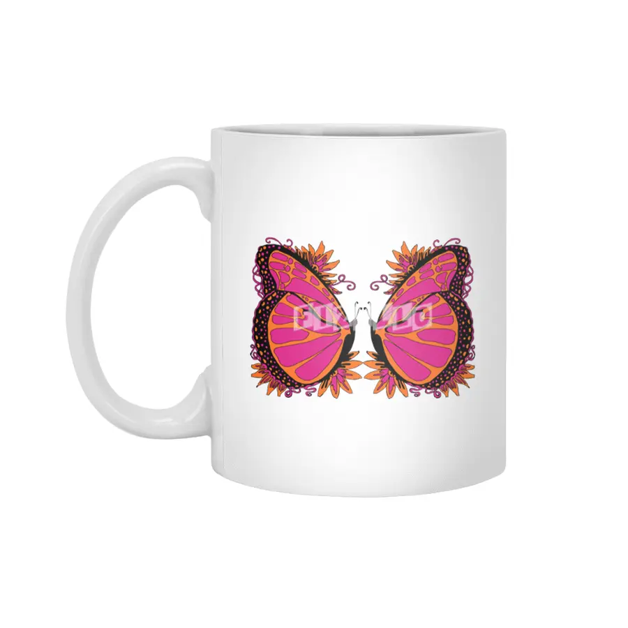 Pink and Orange Polka Dot Butterfly Beyaz Kupa