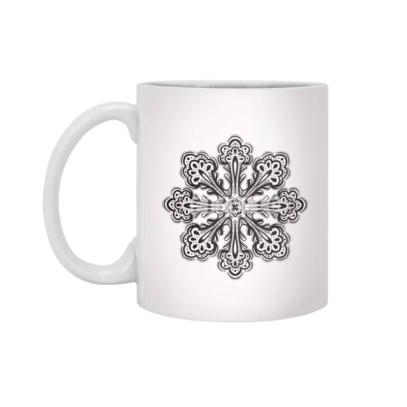 Decorative Snowflake Abstract Winter Ink Art Beyaz Kupa