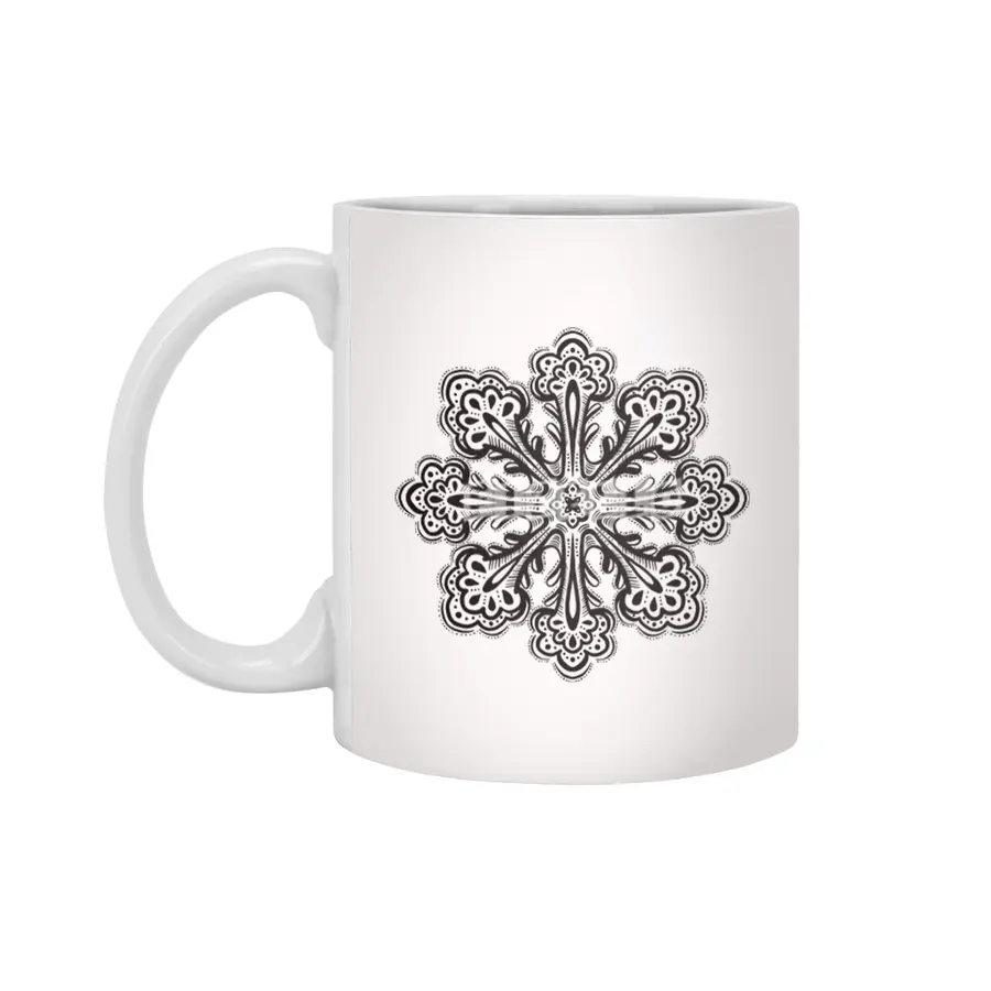 Decorative Snowflake Abstract Winter Ink Art Beyaz Kupa