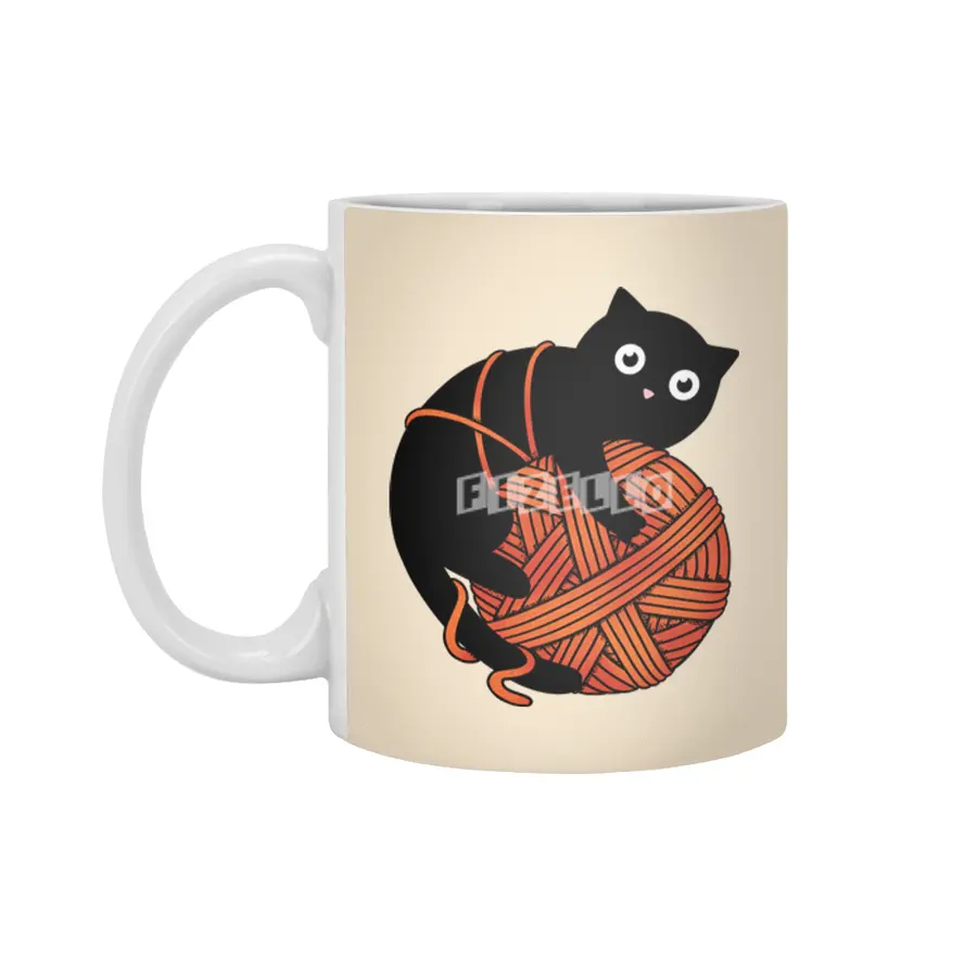 Cat and yarn ball Beyaz Kupa