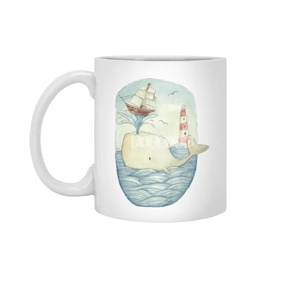 Cute Whale in the Sea Beyaz Kupa