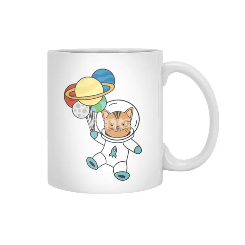 Astronaut Cat Planet Earth Mars Kitten Beyaz Kupa