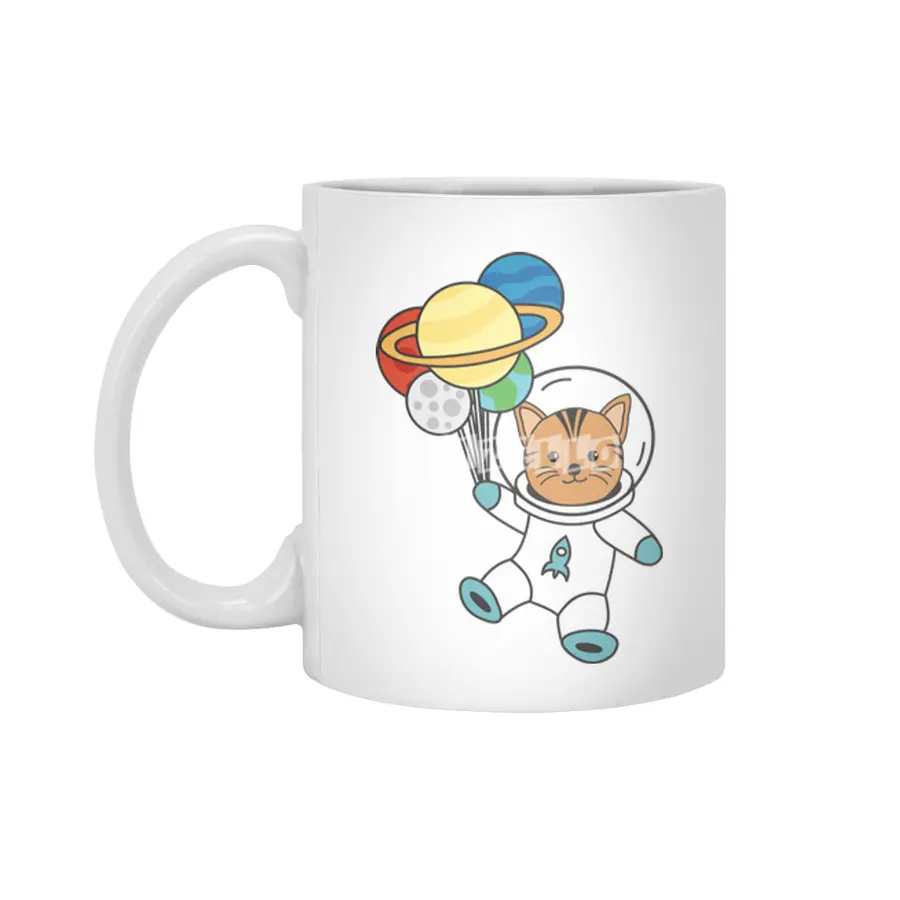 Astronaut Cat Planet Earth Mars Kitten Beyaz Kupa