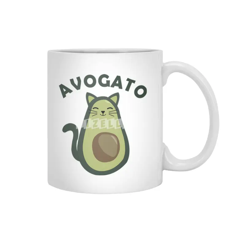 Avogato Avocado Cat Funny Food Green Beyaz Kupa
