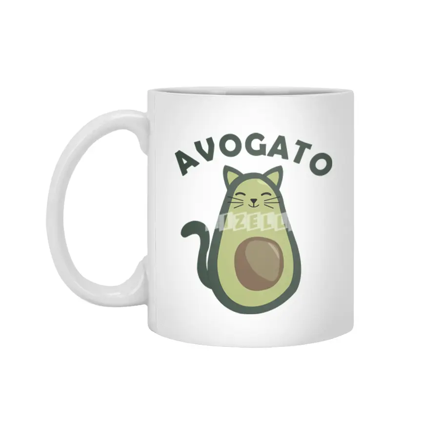 Avogato Avocado Cat Funny Food Green Beyaz Kupa