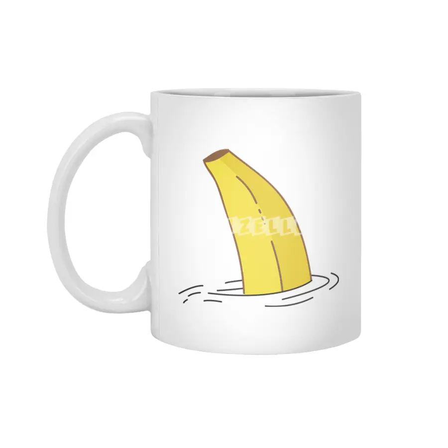 Banana Shark Fin Funny Banana Shark Fish Beyaz Kupa