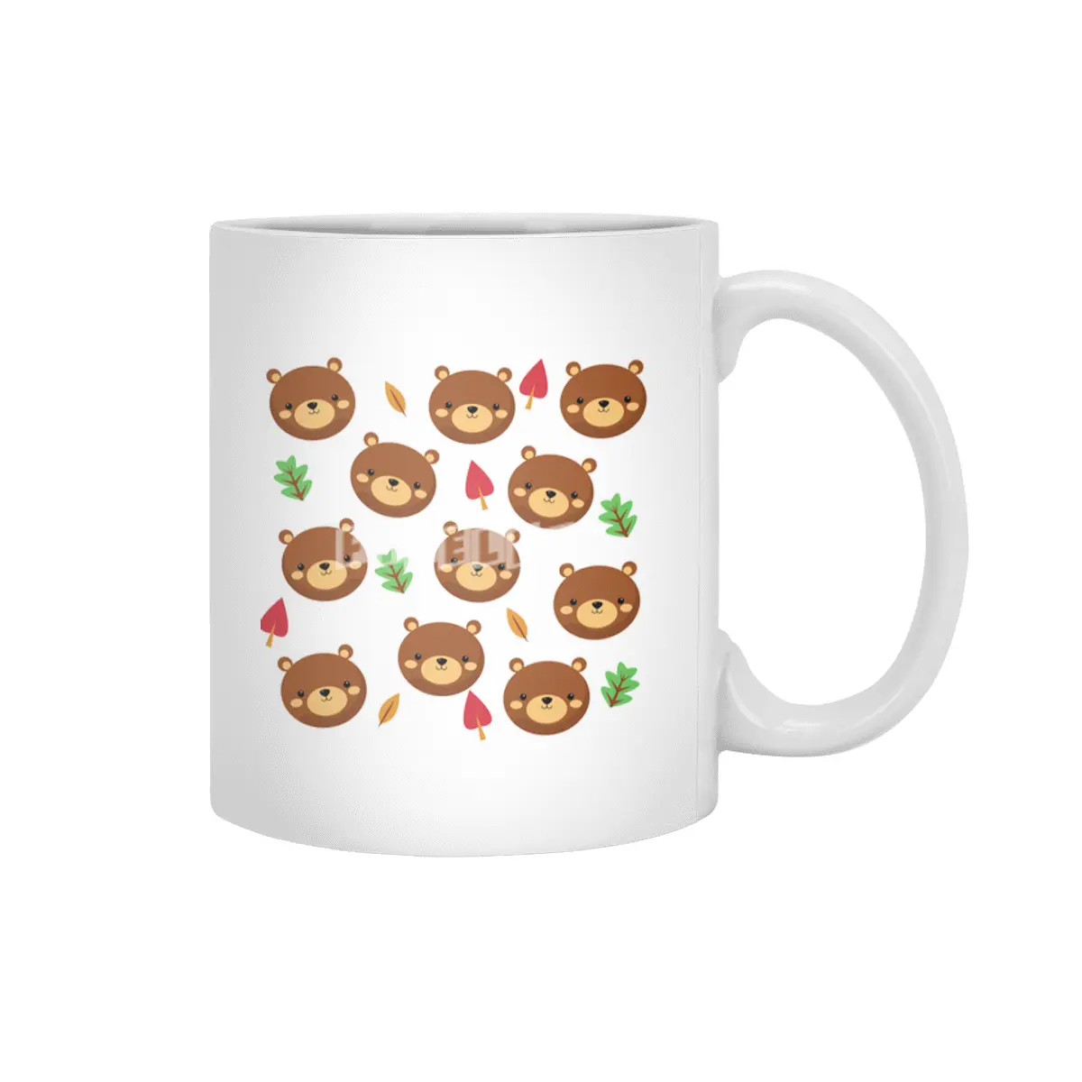 Bear Bears Pattern Leaves Cute Animals Forest Beyaz Kupa