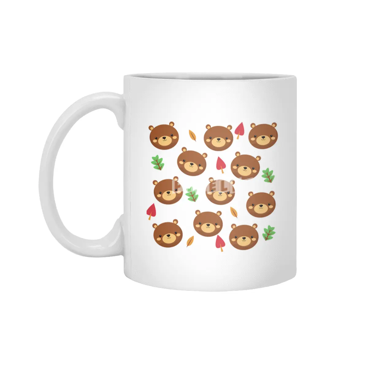 Bear Bears Pattern Leaves Cute Animals Forest Beyaz Kupa