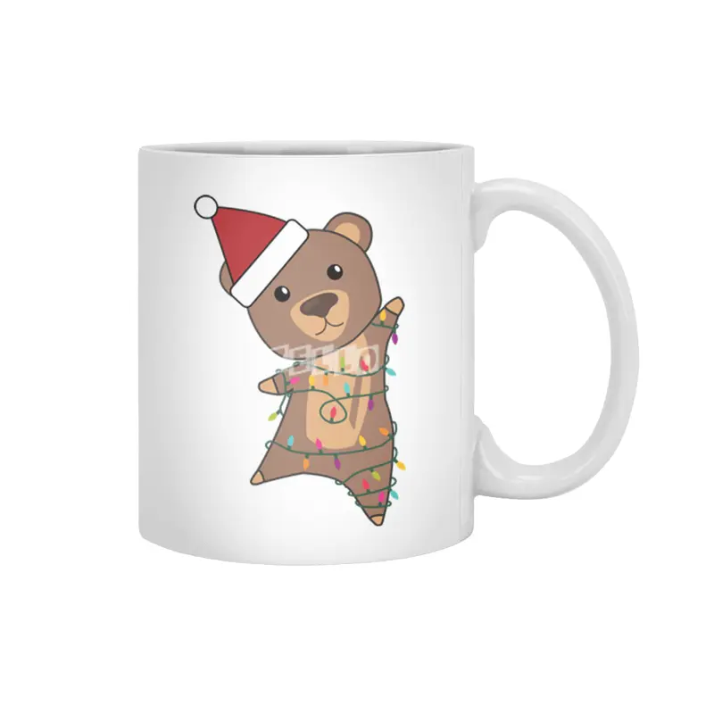 Bear Christmas Fairy Lights Cute Animals Kids Beyaz Kupa