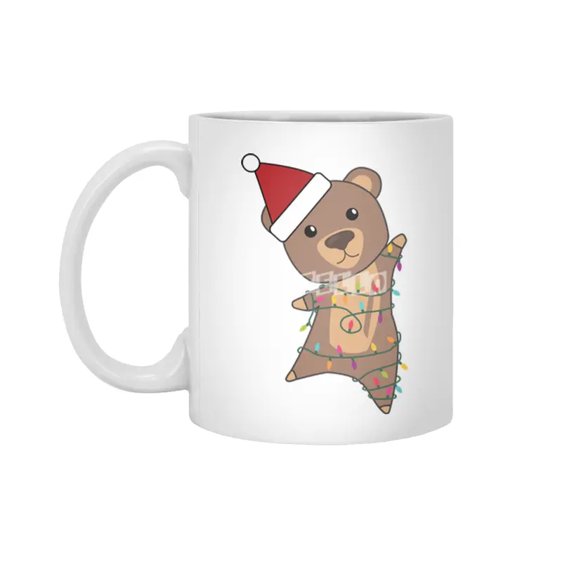 Bear Christmas Fairy Lights Cute Animals Kids Beyaz Kupa