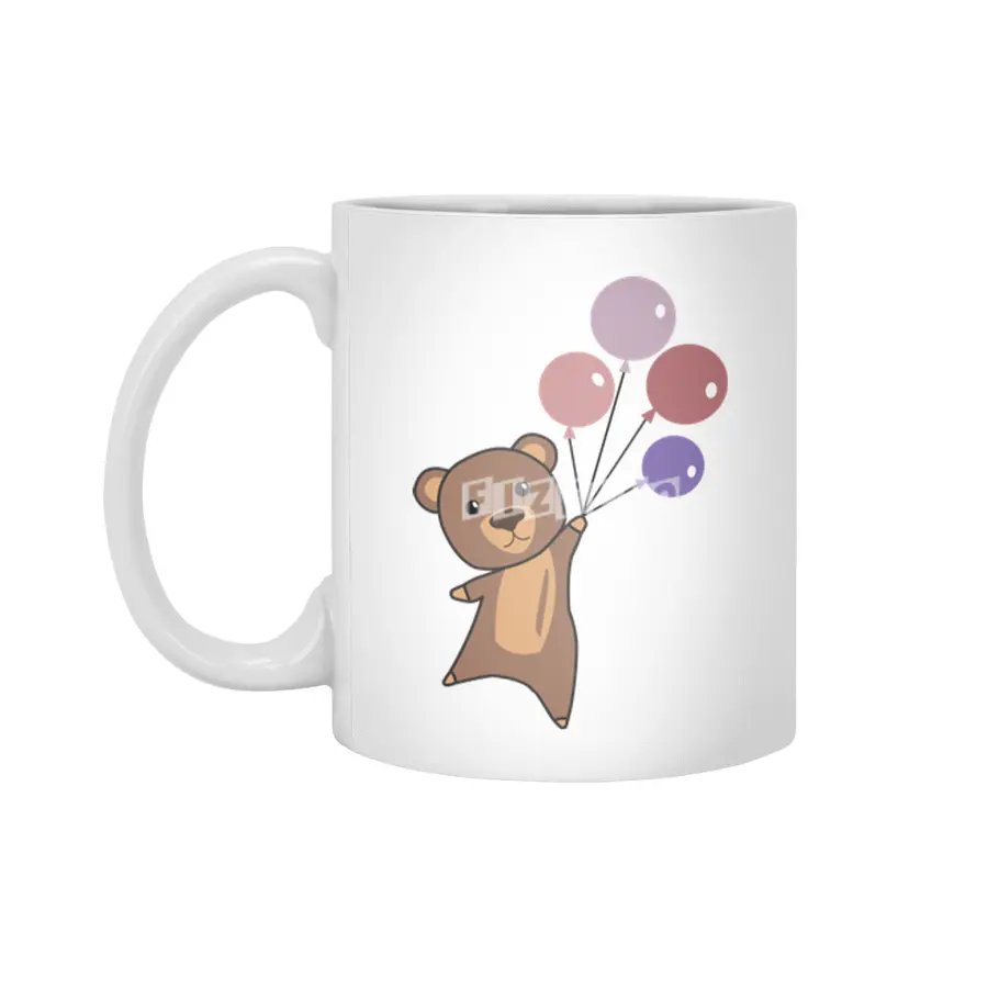 Bear Flies Up With Balloons Cute Animals Beyaz Kupa
