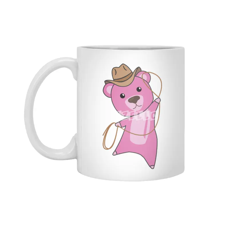 Bear Pink Cowboy Lasso Cute Animals For Kids Beyaz Kupa