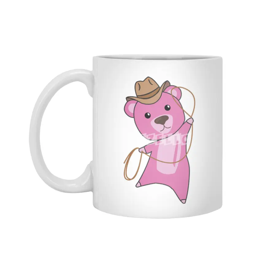 Bear Pink Cowboy Lasso Cute Animals For Kids Beyaz Kupa