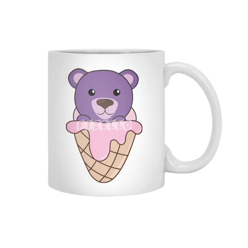 Bear Purple Pink Ice Cream Waffle Sweet Animals Beyaz Kupa