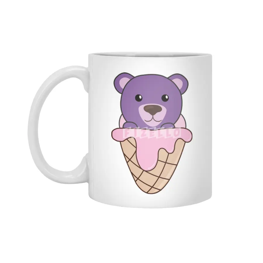 Bear Purple Pink Ice Cream Waffle Sweet Animals Beyaz Kupa