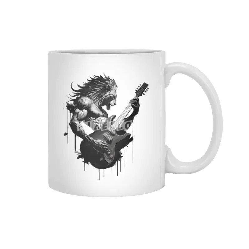 lion plays guitar Beyaz Kupa