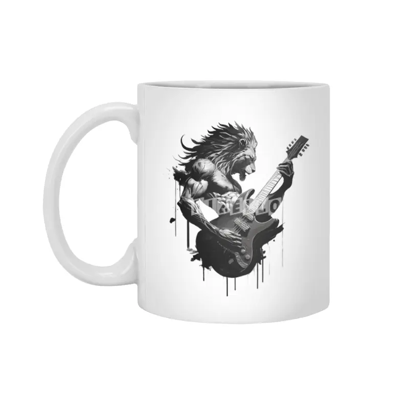 lion plays guitar Beyaz Kupa