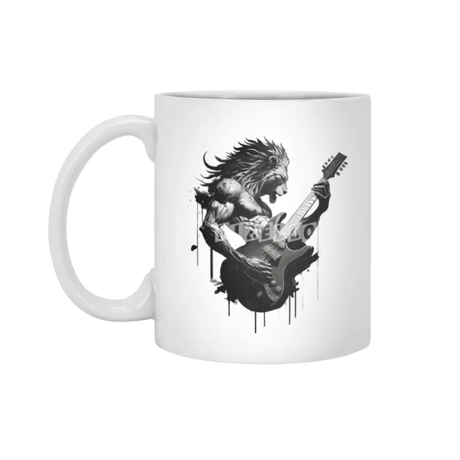 lion plays guitar Beyaz Kupa