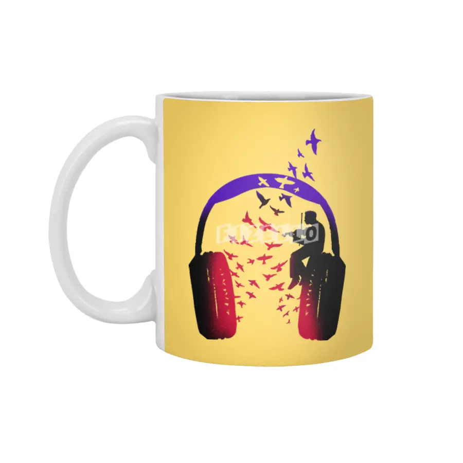 Headphone Music Violin Beyaz Kupa