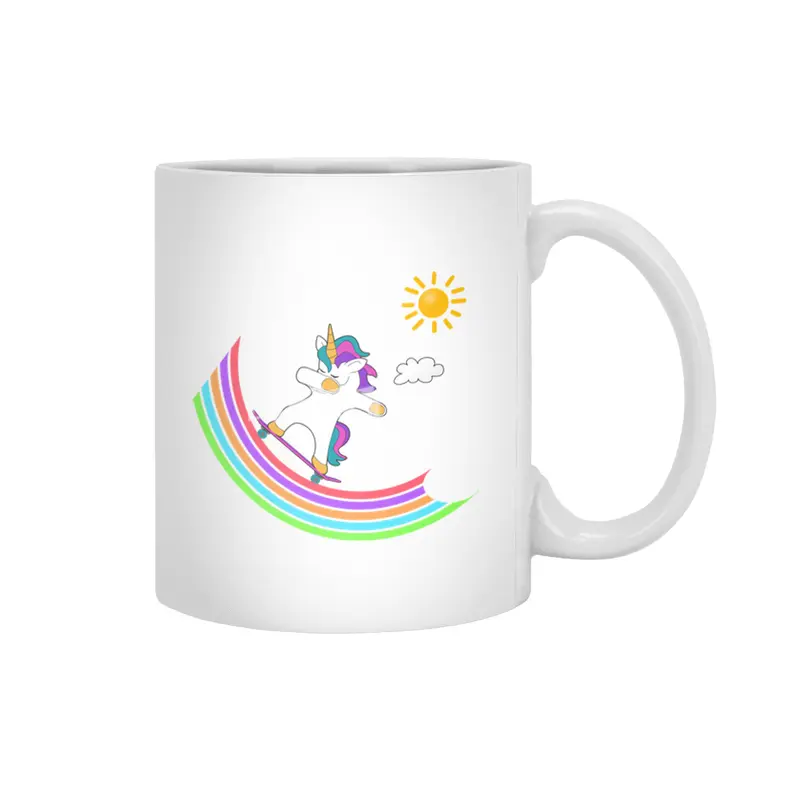 Skateboard Dab Dabbing Unicorn Skater Shirt Beyaz Kupa