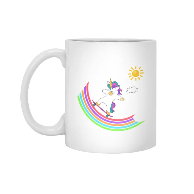 Skateboard Dab Dabbing Unicorn Skater Shirt Beyaz Kupa