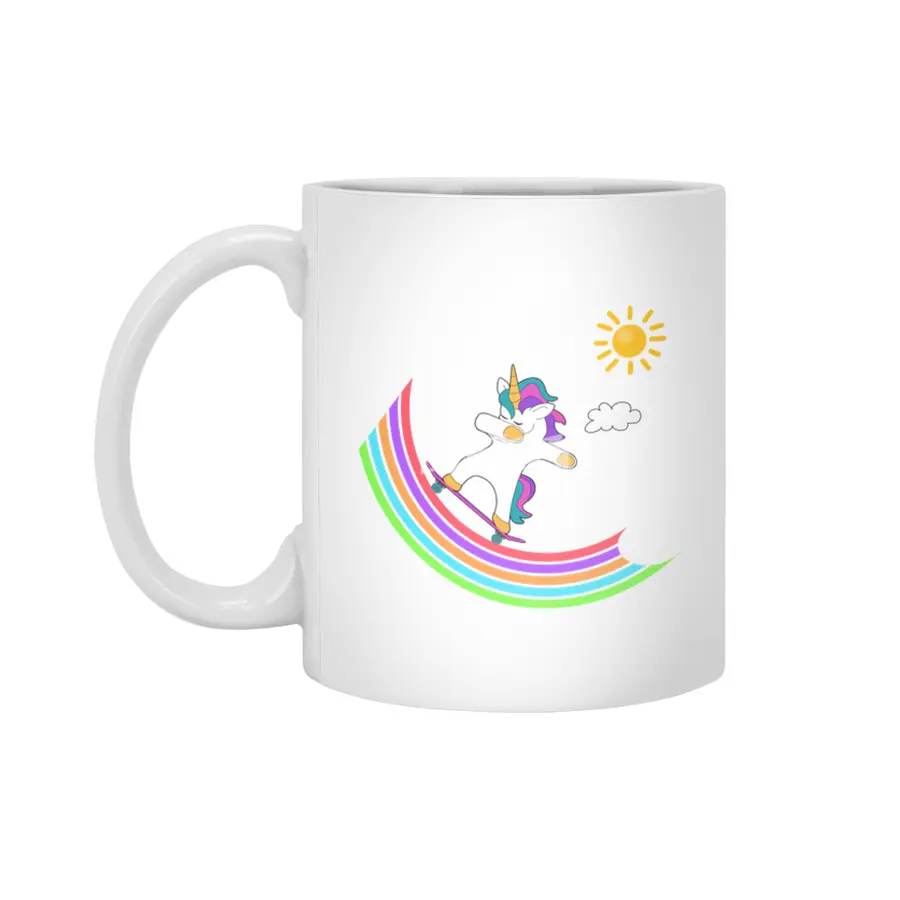 Skateboard Dab Dabbing Unicorn Skater Shirt Beyaz Kupa