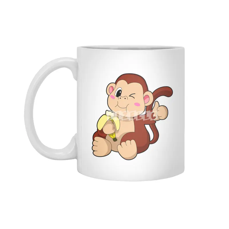 Baby Monkey with Banana Beyaz Kupa