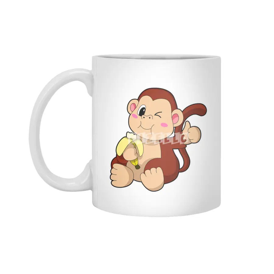 Baby Monkey with Banana Beyaz Kupa