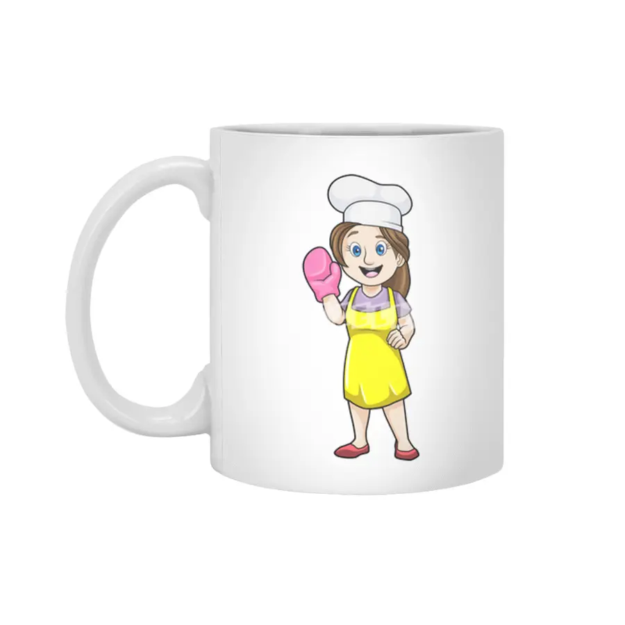Baker with Cooking apron & Oven gloves Beyaz Kupa