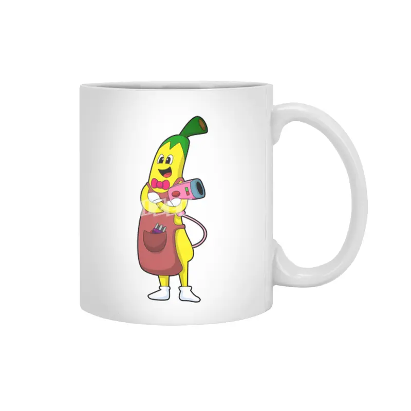 Banana as Hairdresser with Hair dryer Beyaz Kupa