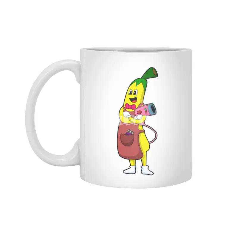 Banana as Hairdresser with Hair dryer Beyaz Kupa