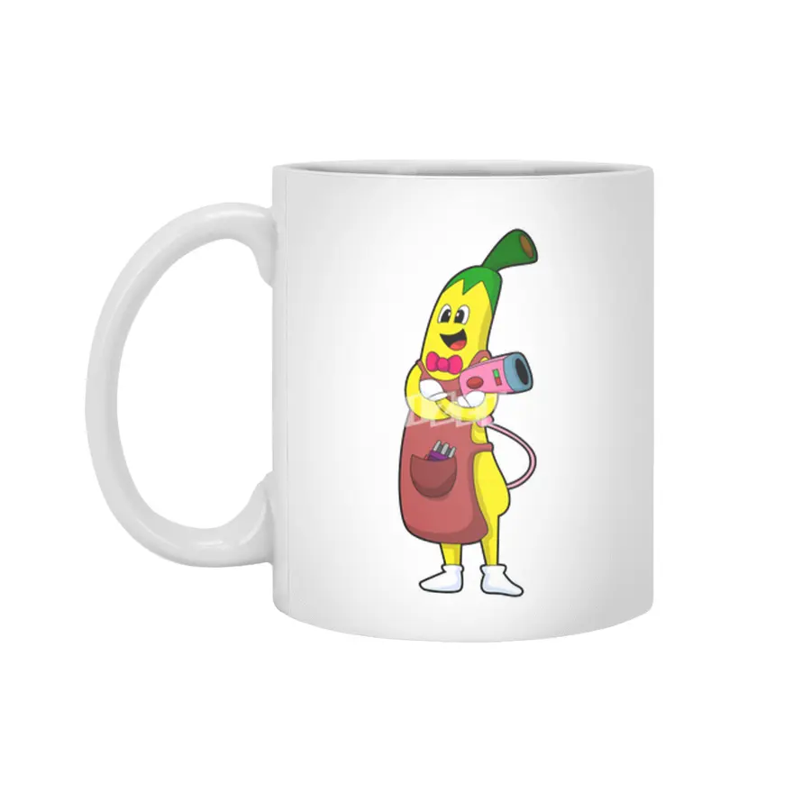 Banana as Hairdresser with Hair dryer Beyaz Kupa