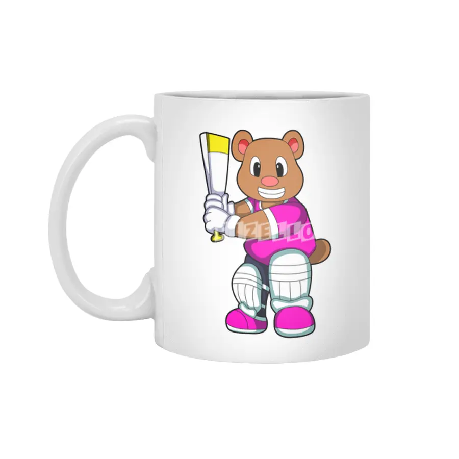 Bear as Batsman with Cricket bat Beyaz Kupa