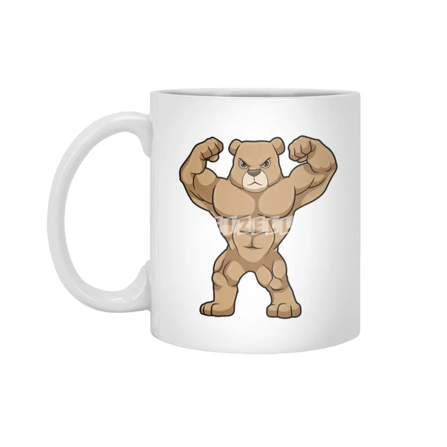 Bear as Bodybuilder with big Muscles Beyaz Kupa