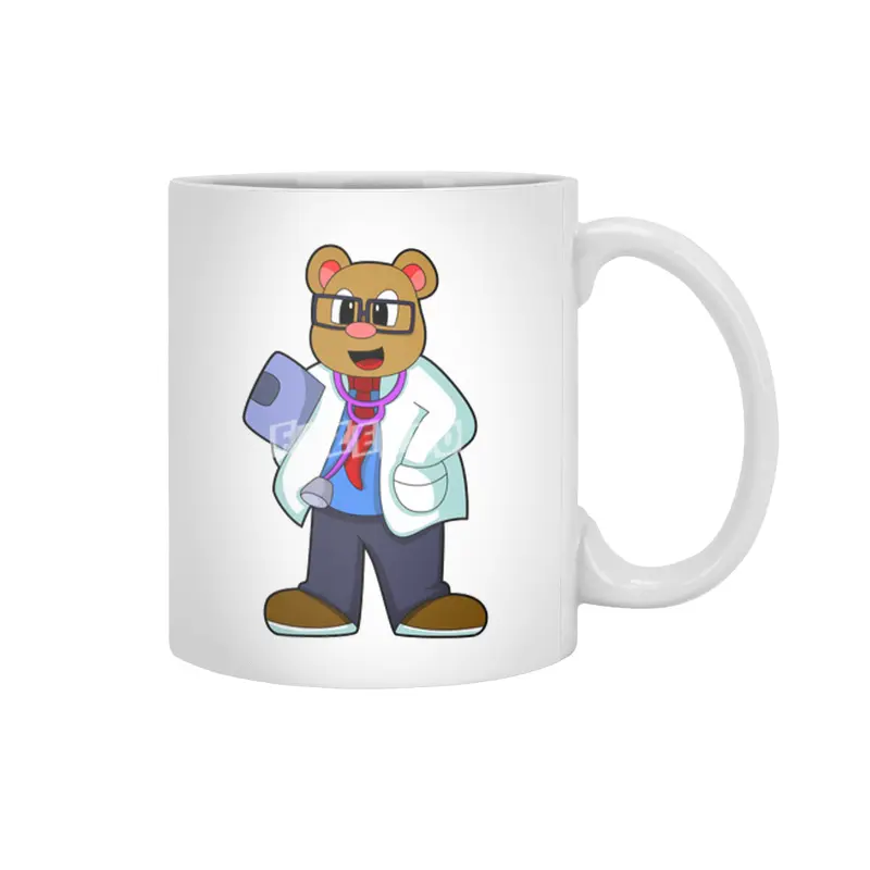 Bear as Doctor with Stethoscope Beyaz Kupa