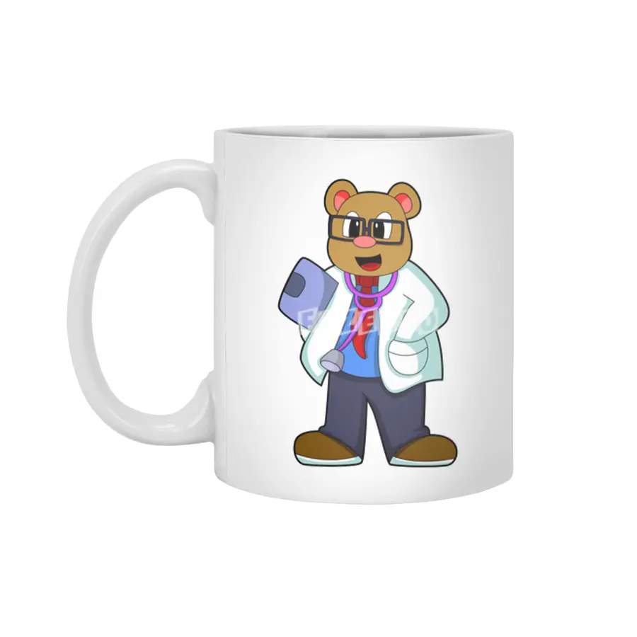 Bear as Doctor with Stethoscope Beyaz Kupa