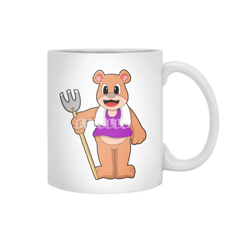 Bear as Farmer with Rake Beyaz Kupa