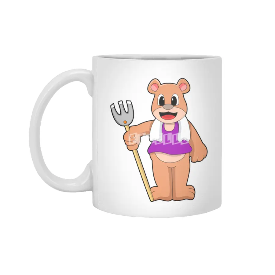 Bear as Farmer with Rake Beyaz Kupa