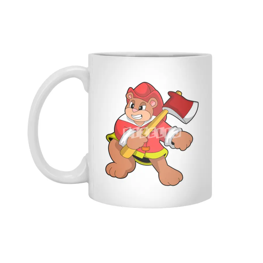 Bear as Firefighter with Ax Beyaz Kupa