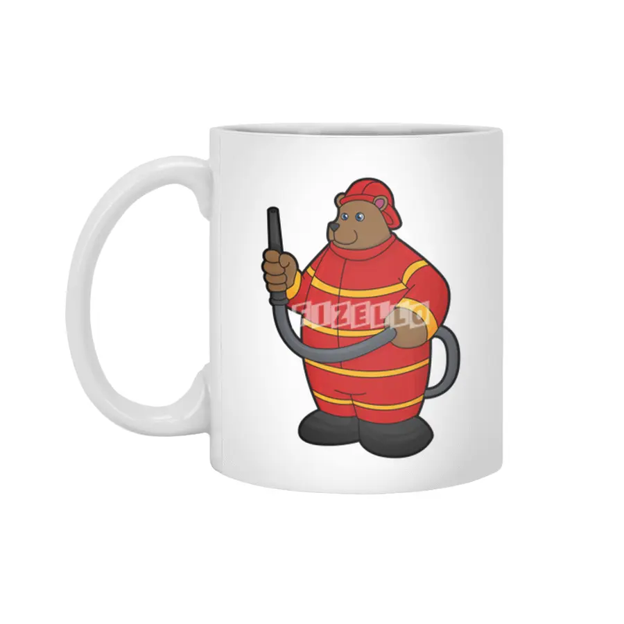 Bear as Firefighter with Hose Beyaz Kupa