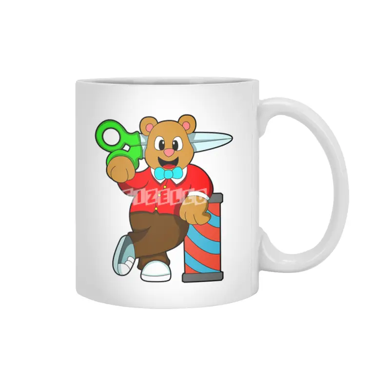 Bear as Hairdresser with Scissors Beyaz Kupa