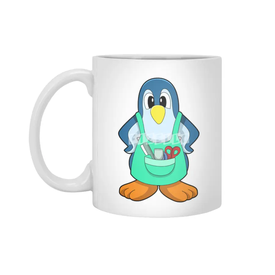 Penguin as Hairdresser with Scissors & Razor Beyaz Kupa