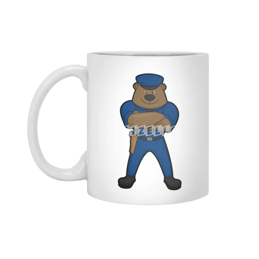 Bear as Police officer with Gun Beyaz Kupa