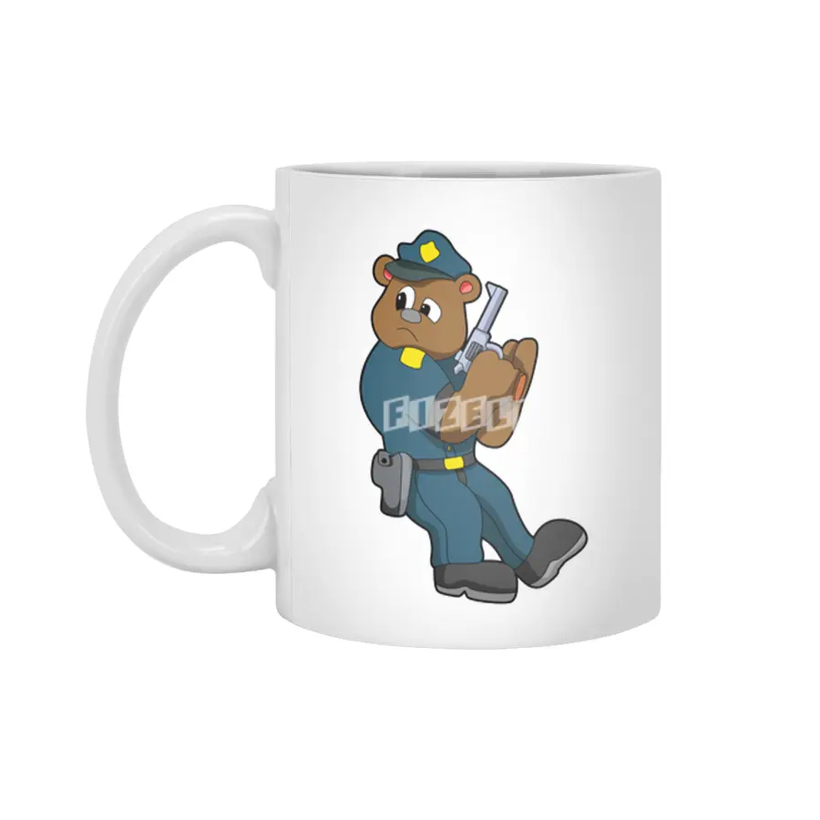 Bear as Police officer with Gun - Police Beyaz Kupa