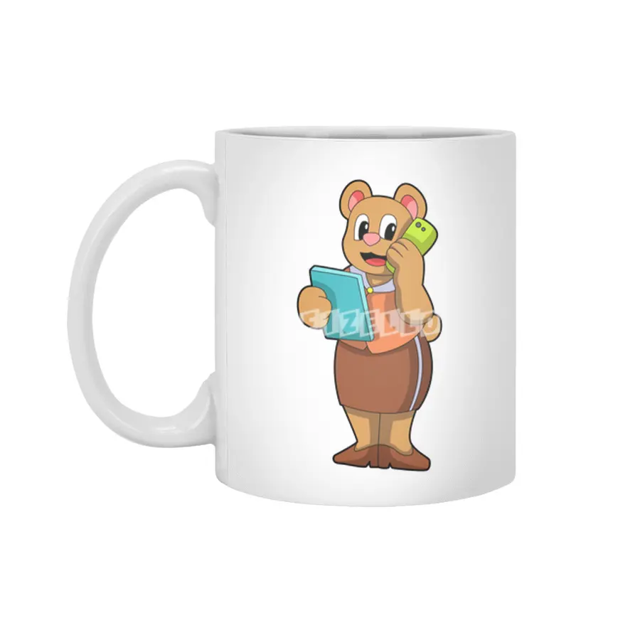 Bear as Secretary at Call with Phone Beyaz Kupa