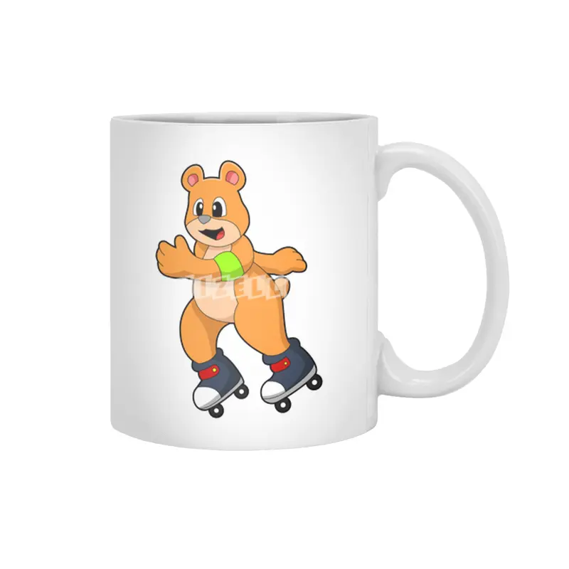 Bear as Skater with Inline skates Beyaz Kupa