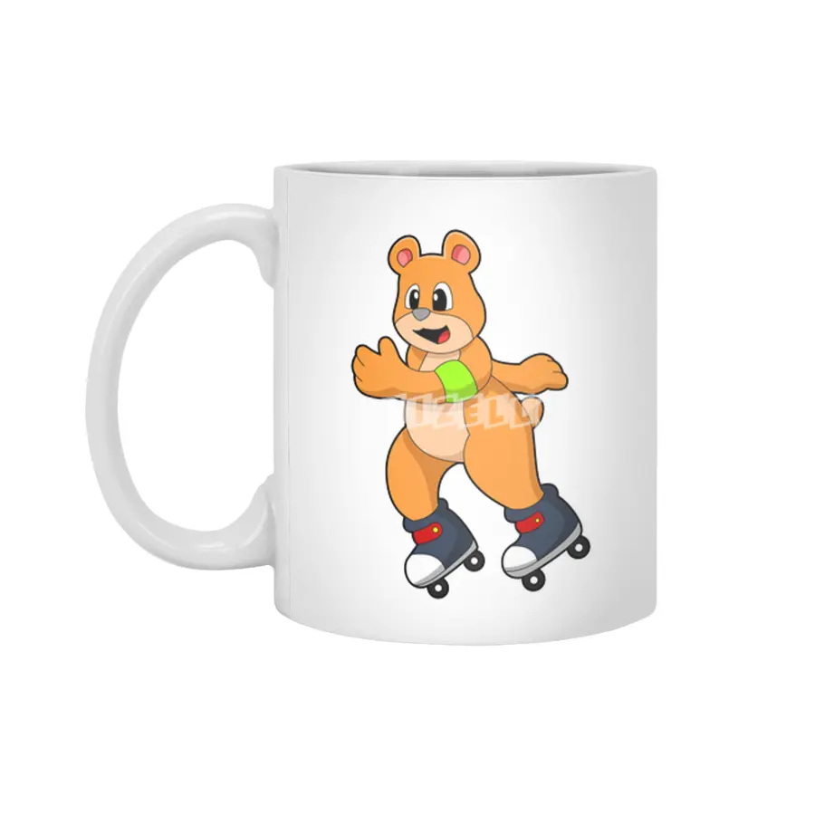 Bear as Skater with Inline skates Beyaz Kupa