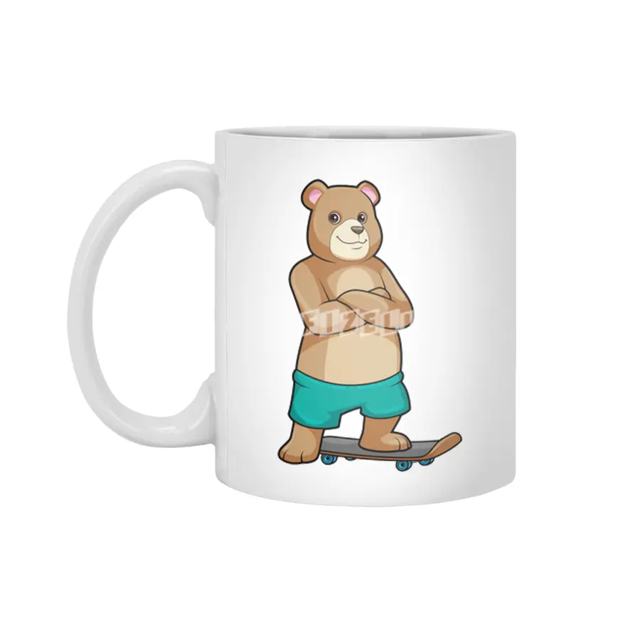 Bear as Skater with Skateboard Beyaz Kupa
