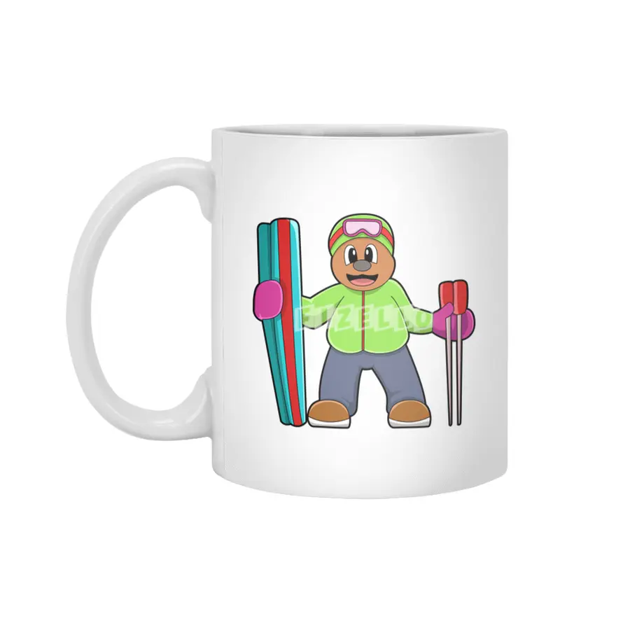 Bear as Skier with Ski & Ski poles Beyaz Kupa