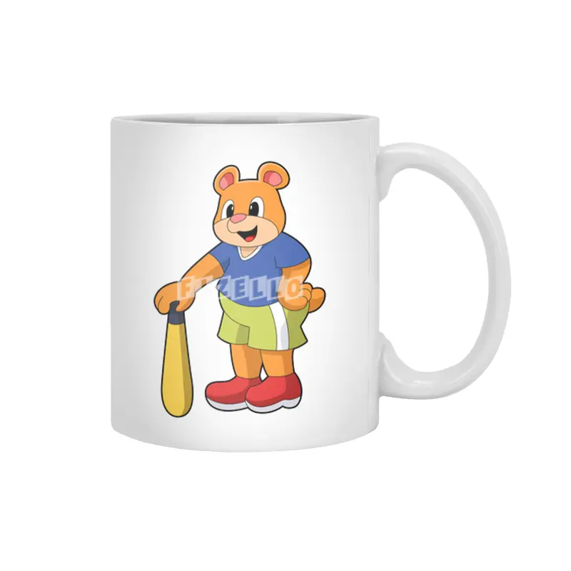 Bear at Baseball with Baseball bat Beyaz Kupa